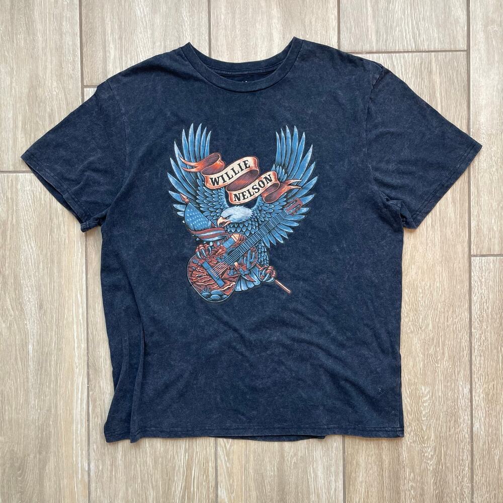 Willie Nelson Graphic Band Tee Shirt Mens Medium Blue Eagle Guitar Concert